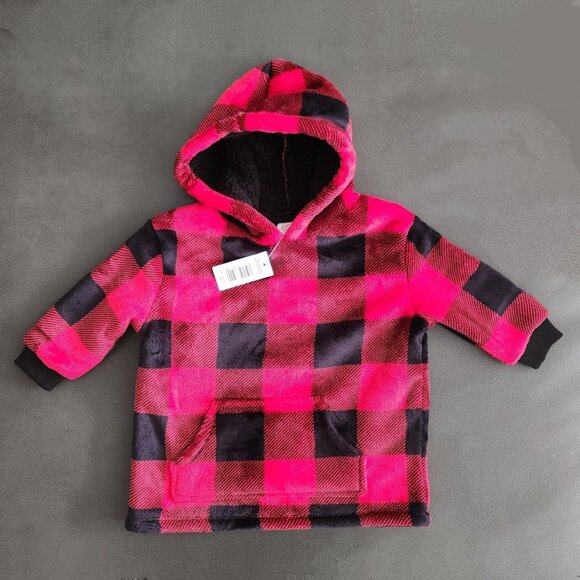 New Size 18M Sherpa Hoodie Sweatshirt sweater plaid 18 months Red Black Toddler - Picture 1 of 5